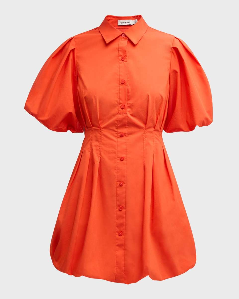 Cleo Balloon-Sleeve Pintuck Mini Dress
